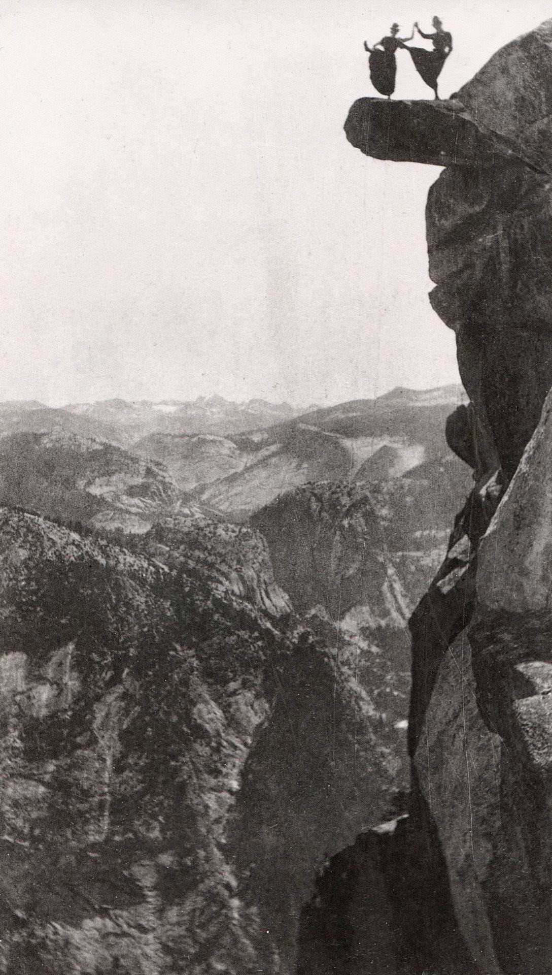 Kitty Tatch and Katherine Hazelston were waitresses in Yosemite’s Sentinel Hotel in the 1890s. They danced atop Overhanging Rock at Glacier Point for George Fiske’s famous photograph.